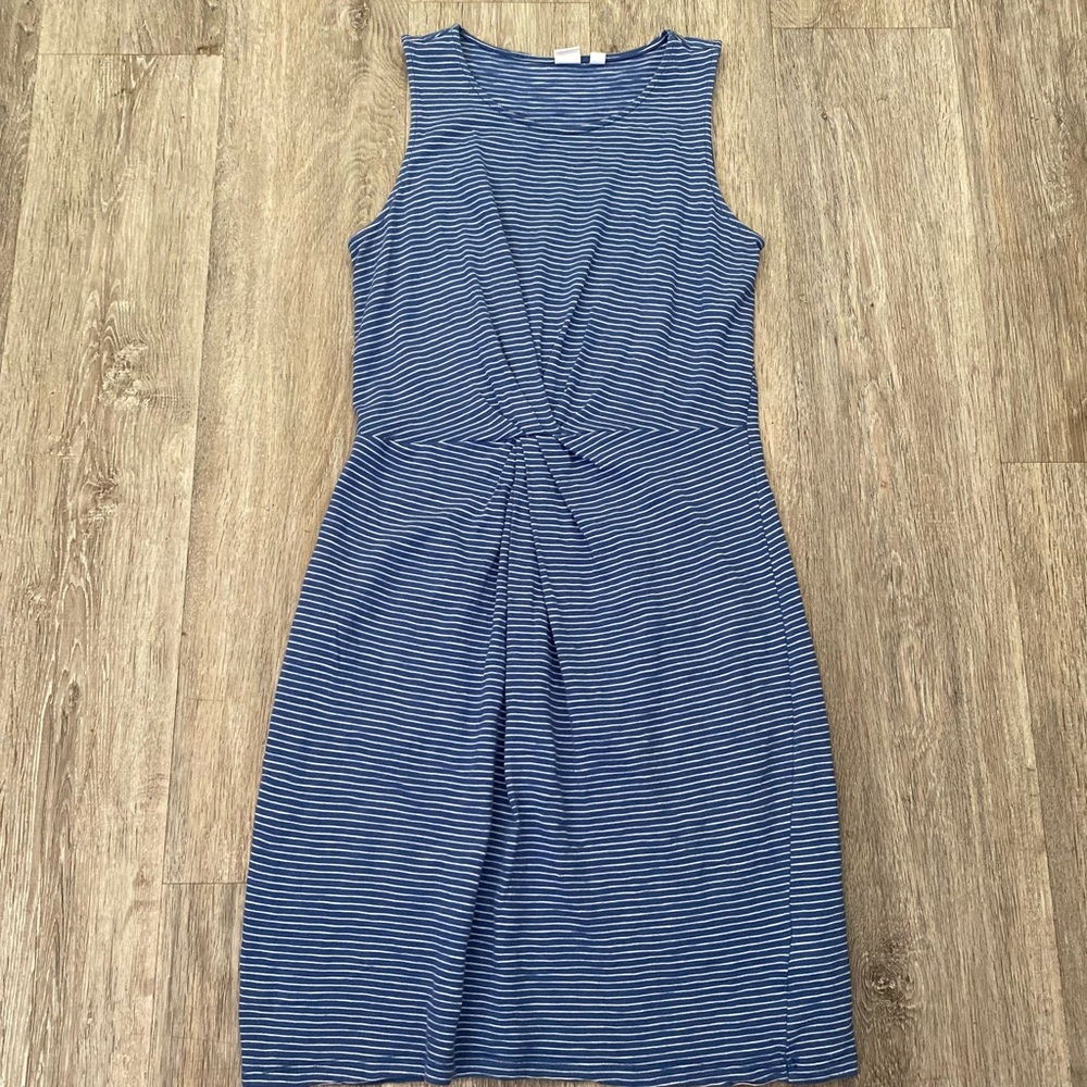 GAP Blue Striped Sleeveless Twist-Front Sheath Dress - Picture 2 of 4